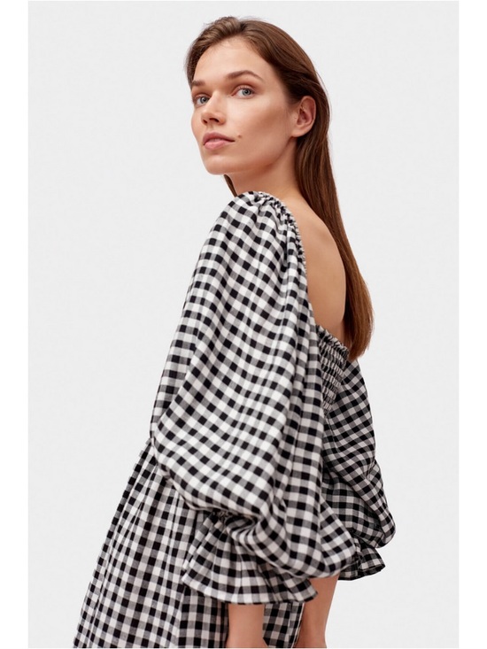 SLEEPER /Atlanta Smocked Gingham Midi Dress Puff Sleeves - Sz L - NWT - Picture 7 of 13